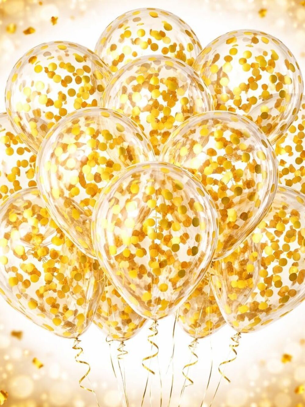 Golden Confetti Latex Party Balloons 100 Pack, 12 Inch Helium Balloons with Gold